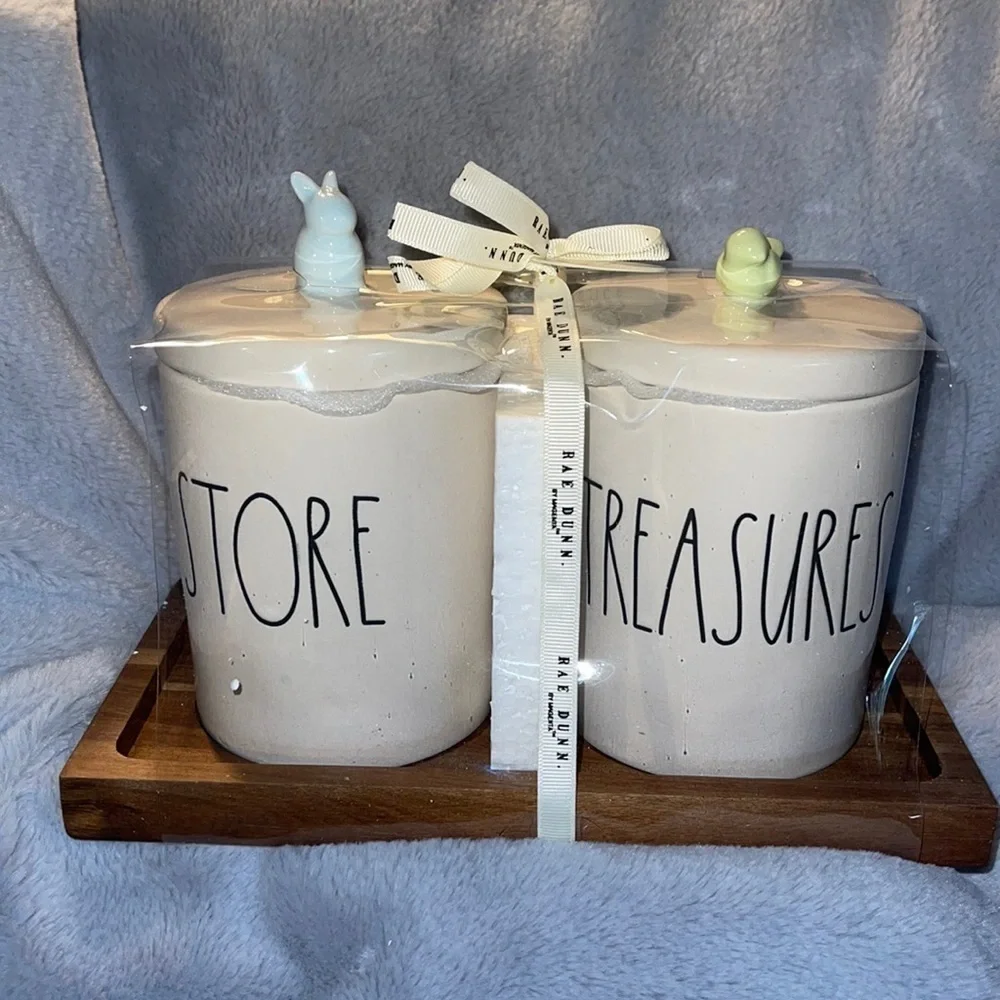 Rae Dunn Set of 2 Canisters “Treasures”&”Store”